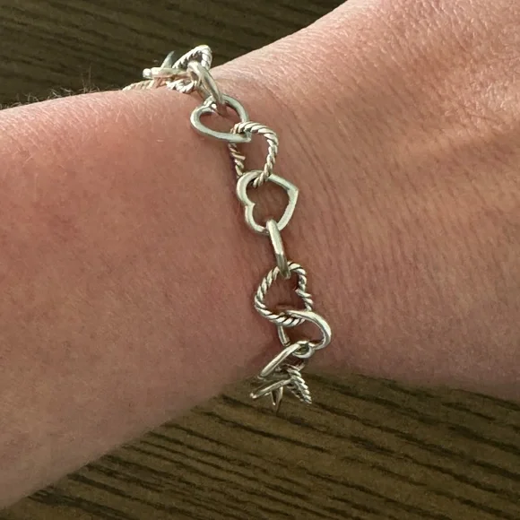 Authentic David Yurman .925 Sterling Silver 750 18K Gold Heart Toggle Bracelet - Picture 10 of 11